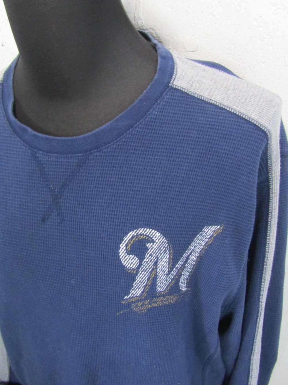 Nike Milwaukee Brewers MLB Thermal Waffle Knit Crewneck Shirt Blue Men’s XXL